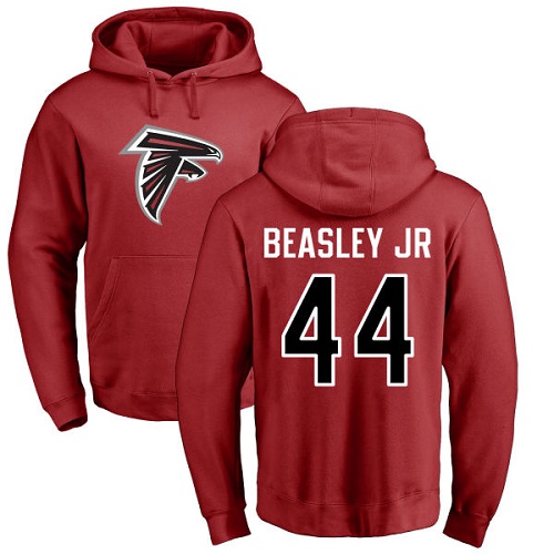 Atlanta Falcons Men Red Vic Beasley Name And Number Logo NFL Football #44 Pullover Hoodie Sweatshirts